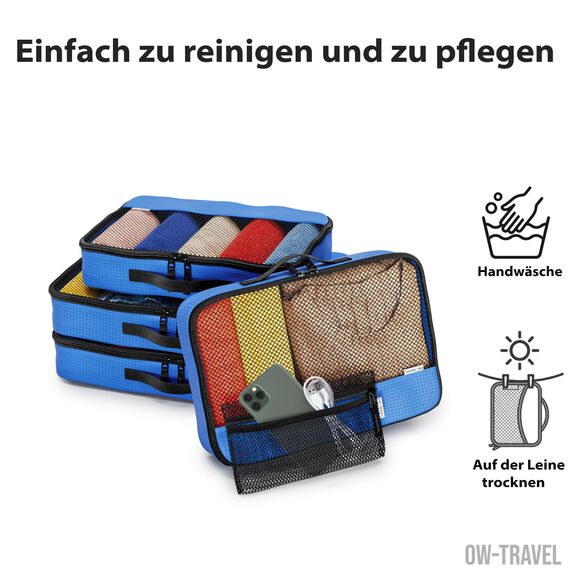 OW-Travel Koffer Organizer Set Blau Mittel/Groß, leicht zu organisieren, Kofferorganizer Packtaschen Set für Kleidung im Koffer, Packwürfel Rucksack, Reise Organizer, Packing Cubes Backpack