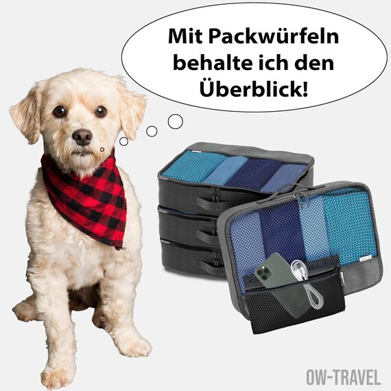 OW-Travel Koffer Organizer Set Schwarz Mittel, leicht zu organisieren, Kofferorganizer Packtaschen Set für Kleidung im Koffer, Packwürfel Rucksack, Reise Organizer, Packing Cubes Backpack