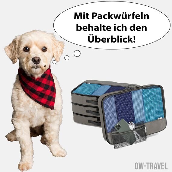 OW-Travel Koffer Organizer Set Grau Groß, leicht zu organisieren, Kofferorganizer Packtaschen Set für Kleidung im Koffer, Packwürfel Rucksack, Reise Organizer, Packing Cubes Backpack