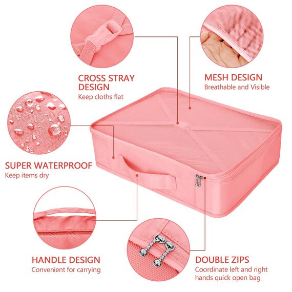 Koffer Organizer Reise Kleidertaschen 8 Sets/7 Farben Travel Gep?ck Organisatoren enthalten wasserdichte Schuh-Aufbewahrungsbeutel Bequeme Kompressions Beutel für Reisen ,New Pink