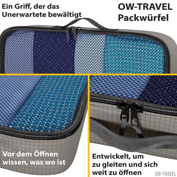 OW-Travel Koffer Organizer Set Grau Groß, leicht zu organisieren, Kofferorganizer Packtaschen Set für Kleidung im Koffer, Packwürfel Rucksack, Reise Organizer, Packing Cubes Backpack