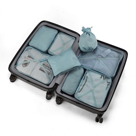 Koffer Organizer Reise Kleidertaschen 8 Sets/7 Farben Travel Gep?ck Organisatoren enthalten wasserdichte Schuh-Aufbewahrungsbeutel Bequeme Kompressions Beutel für Reisen für Reisen ,Grau Blau