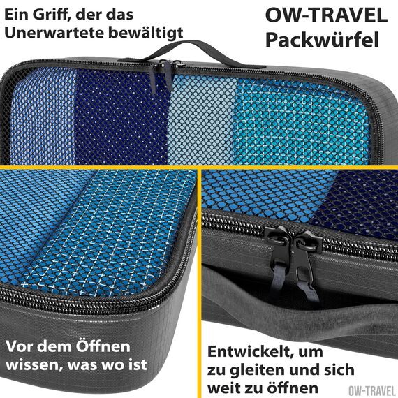 OW-Travel Koffer Organizer Set Schwarz Mittel, leicht zu organisieren, Kofferorganizer Packtaschen Set für Kleidung im Koffer, Packwürfel Rucksack, Reise Organizer, Packing Cubes Backpack