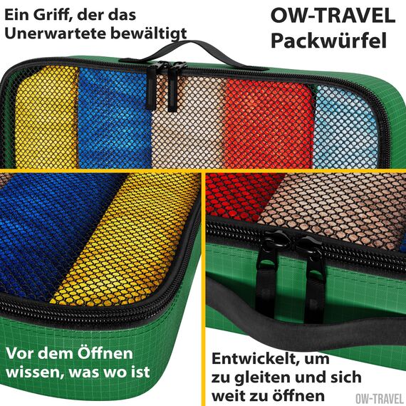 OW-Travel Koffer Organizer Set Grün Groß, leicht zu organisieren, Kofferorganizer Packtaschen Set für Kleidung im Koffer, Packwürfel Rucksack, Reise Organizer, Packing Cubes Backpack