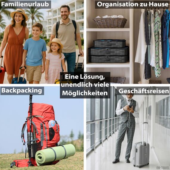 OW-Travel Koffer Organizer Set Grün Groß, leicht zu organisieren, Kofferorganizer Packtaschen Set für Kleidung im Koffer, Packwürfel Rucksack, Reise Organizer, Packing Cubes Backpack