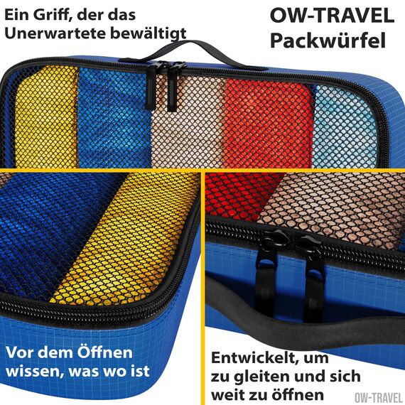 OW-Travel Koffer Organizer Set Blau Mittel/Groß, leicht zu organisieren, Kofferorganizer Packtaschen Set für Kleidung im Koffer, Packwürfel Rucksack, Reise Organizer, Packing Cubes Backpack