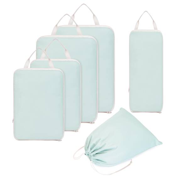 Narwey 6 Teilige Koffer Organizer Set, Compression Packing Cubes Backpack Packwürfel Rucksack Kofferorganizer Packtaschen Set Kompression für Koffer, Travel Essentials Organizer (Mintgrün)