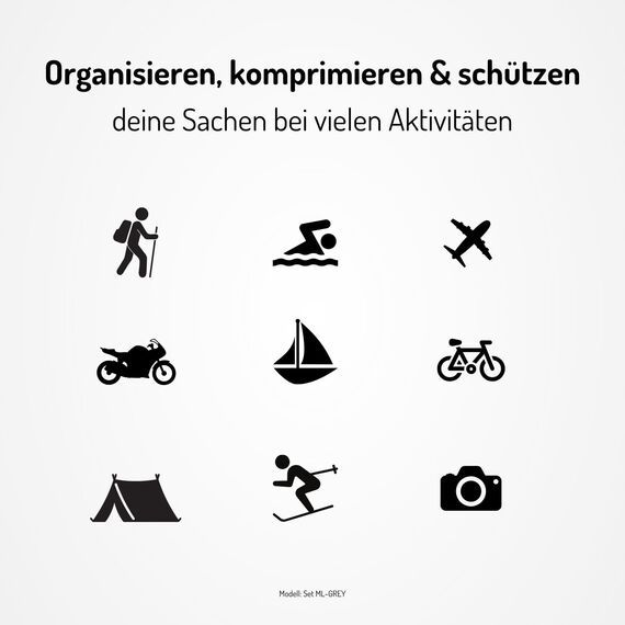 NORDKAMM® Profi-Packtaschen mit Kompression, Ultraleichtes Koffer-Organizer Set, Packing Cubes aus wasserdichtem Stoff, Packwürfel, Packing Cubes Compression