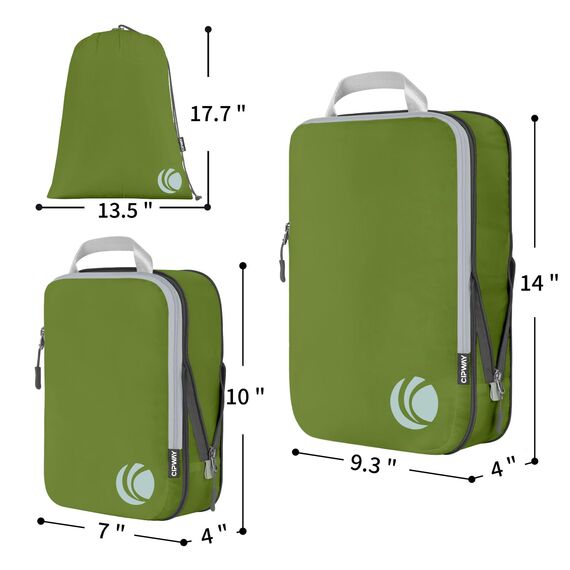 Cipway Kompressions-Packwürfel-Set, ultraleicht, erweiterbar, Reise-Organizer für Handgepäck (grün, 5 Stück)