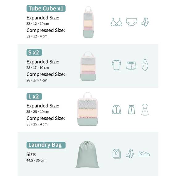 Narwey 6 Teilige Koffer Organizer Set, Compression Packing Cubes Backpack Packwürfel Rucksack Kofferorganizer Packtaschen Set Kompression für Koffer, Travel Essentials Organizer (Mintgrün)