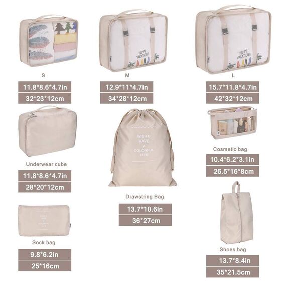 Reise-Verpackungswürfel, 8-teiliges Set Reisewürfel, faltbare Gepäckaufbewahrungstasche, leichte Gepäckaufbewahrungstasche (Marineblau)