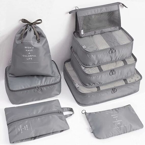Reise-Verpackungswürfel, 8-teiliges Set Reisewürfel, faltbare Gepäckaufbewahrungstasche, leichte Gepäckaufbewahrungstasche (Grau)