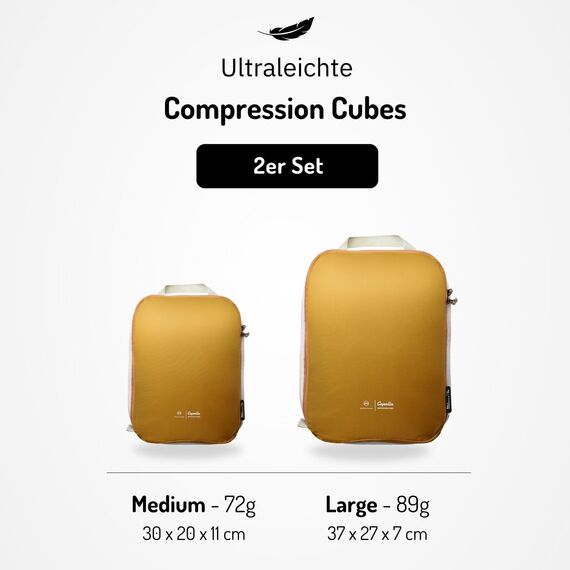 NORDKAMM® Profi-Packtaschen mit Kompression, Ultraleichtes Koffer-Organizer Set, Packing Cubes aus wasserdichtem Stoff, Packwürfel, Packing Cubes Compression (Chai Tea Yellow Set-M-L)