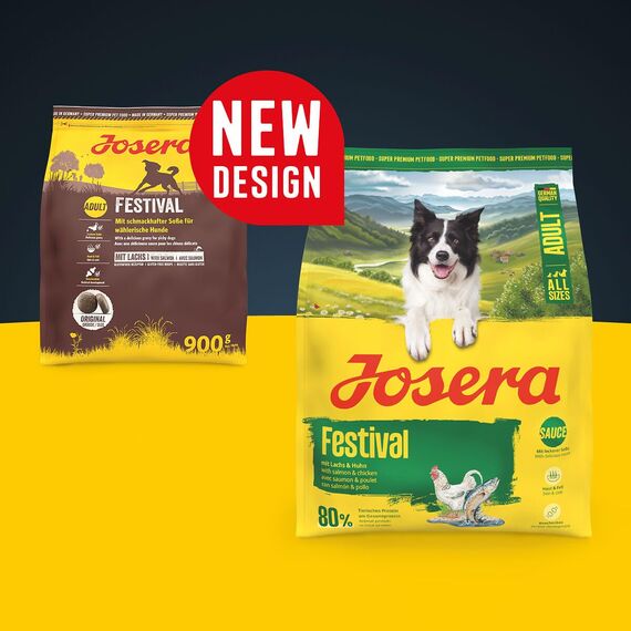 JOSERA Festival (1 x 12,5 kg) | Adult | Premium Trockenfutter für ausgewachsene wählerische Hunde | Lachs & Geflügel | leckerer Soßenmantel - auch zum Einweichen | weizenfrei | Hundefutter | 1er Pack
