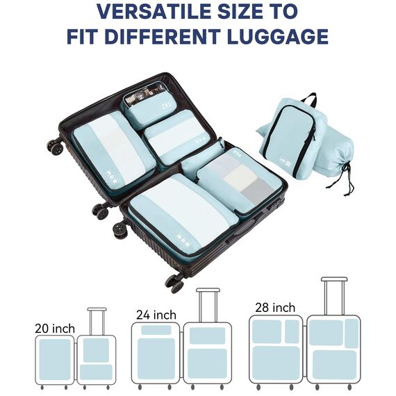 MURISE Koffer Organizer 8 Stück, Packing Cubes für Urlaub und Reisen, Packwürfel Packtaschen für Koffer, mit Schuhtasche Kosmetiktasche, Ordnungssystem, Travel Essentials, Hellblau