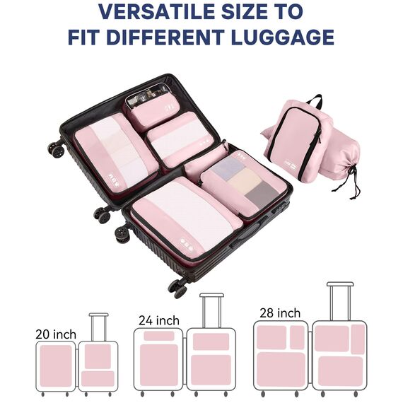 MURISE Koffer Organizer 8 Stück, Packing Cubes für Urlaub und Reisen, Packwürfel Packtaschen für Koffer, mit Schuhtasche Kosmetiktasche, Ordnungssystem, Travel Essentials, Rosa