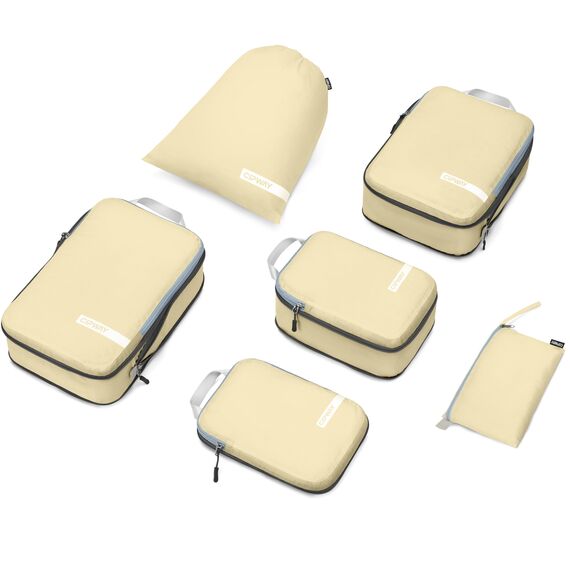 Cipway Kompressions Packwürfel Set für Reisen, Ultraleichter Erweiterbarer Verpackungsorganizer für Handgepäck Koffer (Vanilina Cream, 6 Stück)