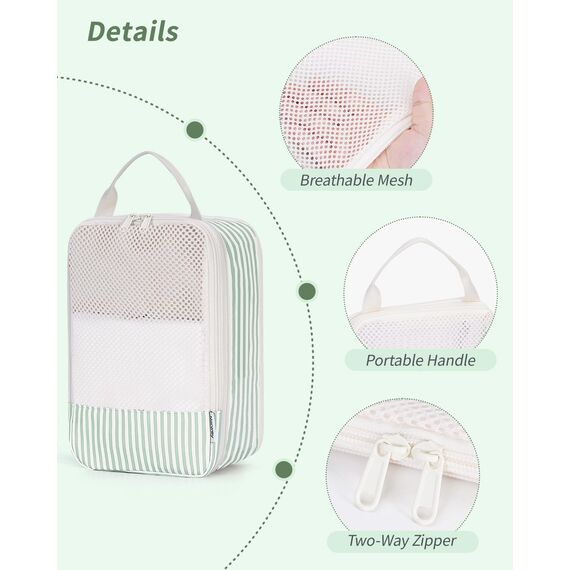 Narwey 6 Teilige Koffer Organizer Set, Compression Packing Cubes Backpack Packwürfel Rucksack Kofferorganizer Packtaschen Set Kompression für Koffer, Travel Essentials Organizer (Hellgrüne Streifen)