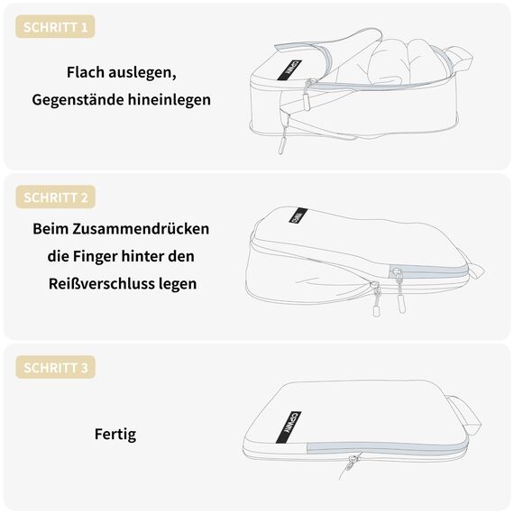 Cipway Kompressions Packwürfel Set für Reisen, Ultraleichter Erweiterbarer Verpackungsorganizer für Handgepäck Koffer (Vanilina Cream, 3 Stück)