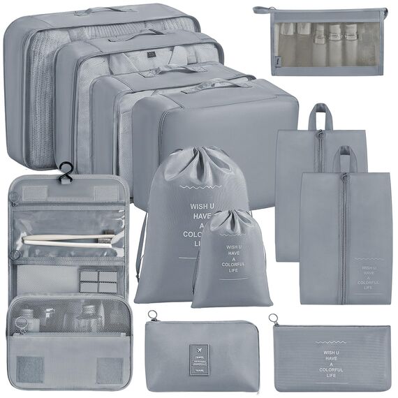 Chijoo 12 teiliges Koffer Organizer Set (Grau) – Packing Cubes Set, Packwürfel, Reise Gadget