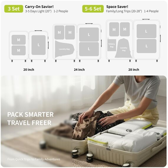 Cipway Kompressions-Packwürfel-Set für Reisen, ultraleichte Verpackungsorganisatoren für Gepäck, Koffer und Rucksack (weiß, 5 Stück)
