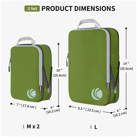 Cipway Kompressions-Packwürfel-Set, ultraleicht, erweiterbar, Reise-Organizer für Handgepäck (grün, 3 Stück)