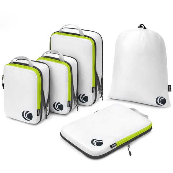 Cipway Kompressions-Packwürfel-Set für Reisen, ultraleichte Verpackungsorganisatoren für Gepäck, Koffer und Rucksack (weiß, 5 Stück)