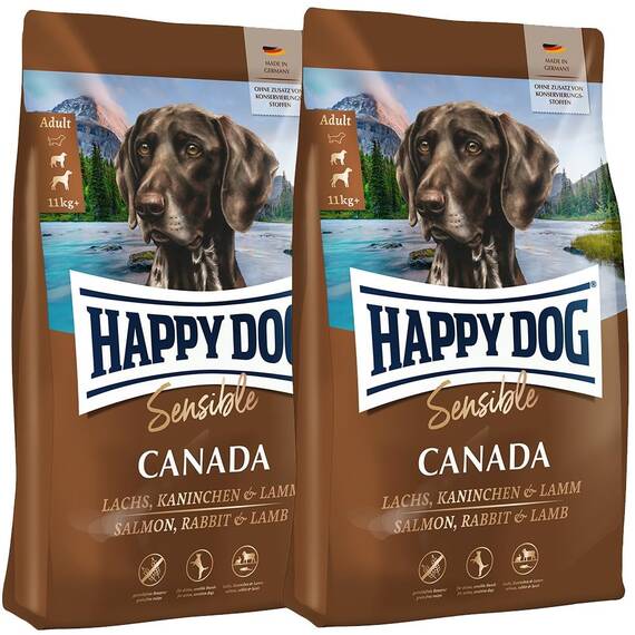 Happy Dog Sensible Canada - M - Trockenfutter, Hundefutter - Geschmacksrichtung Lachs, Kaninchen & Lamm - 2x11kg