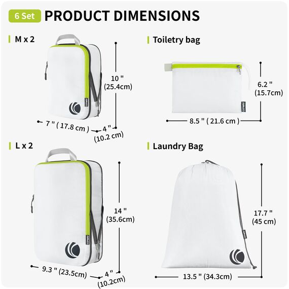 Cipway Kompressions-Packwürfel-Set, ultraleicht, erweiterbar, Reise-Organizer für Handgepäck (weiß, 6 Stück)