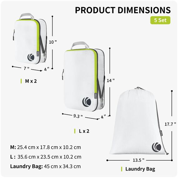 Cipway Kompressions-Packwürfel-Set für Reisen, ultraleichte Verpackungsorganisatoren für Gepäck, Koffer und Rucksack (weiß, 5 Stück)