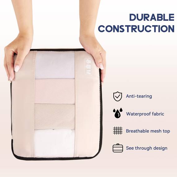 MURISE Koffer Organizer 8 Stück, Packing Cubes für Urlaub und Reisen, Packwürfel Packtaschen für Koffer, mit Schuhtasche Kosmetiktasche, Ordnungssystem, Travel Essentials, Beige