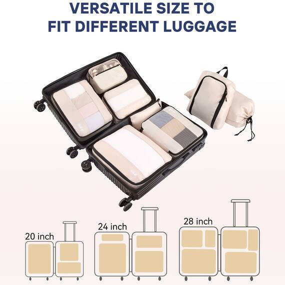 MURISE Koffer Organizer 8 Stück, Packing Cubes für Urlaub und Reisen, Packwürfel Packtaschen für Koffer, mit Schuhtasche Kosmetiktasche, Ordnungssystem, Travel Essentials, Beige