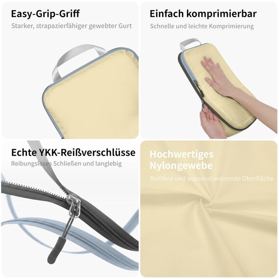 Cipway Kompressions Packwürfel Set für Reisen, Ultraleichter Erweiterbarer Verpackungsorganizer für Handgepäck Koffer (Vanilina Cream, 6 Stück)