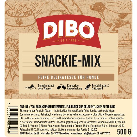 Snackie-Mix, 500g-Beutel, Backwaren als gesunde, natürliche Ernährung für Hunde von DIBO, Hundefutter, Barf, B.A.R.F., Leckerli, Hundekekse