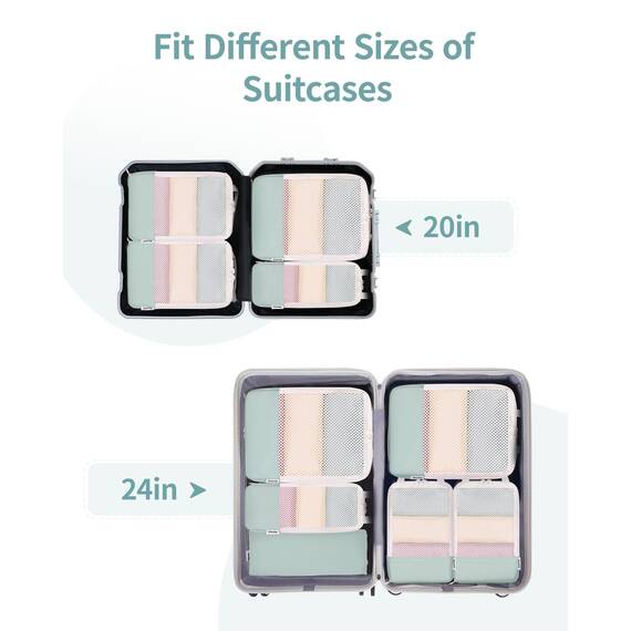 Narwey 6 Teilige Koffer Organizer Set, Compression Packing Cubes Backpack Packwürfel Rucksack Kofferorganizer Packtaschen Set Kompression für Koffer, Travel Essentials Organizer (Mintgrün)