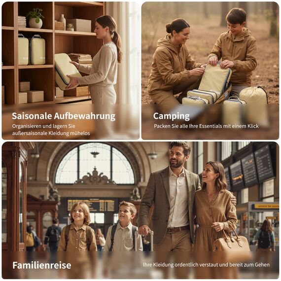 Cipway Kompressions Packwürfel Set für Reisen, Ultraleichter Erweiterbarer Verpackungsorganizer für Handgepäck Koffer (Vanilina Cream, 3 Stück)