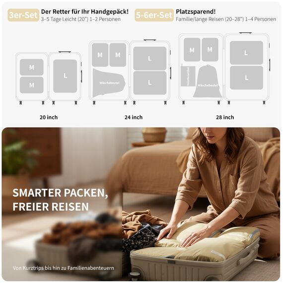 Cipway Kompressions Packwürfel Set für Reisen, Ultraleichter Erweiterbarer Verpackungsorganizer für Handgepäck Koffer (Vanilina Cream, 6 Stück)
