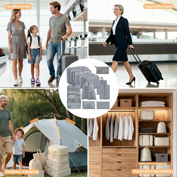 Chijoo 12 teiliges Koffer Organizer Set (Grau) – Packing Cubes Set, Packwürfel, Reise Gadget