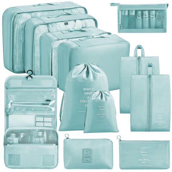 Chijoo 12 teiliges Koffer Organizer Set (Blau) – Packing Cubes Set, Packwürfel, Reise Gadget
