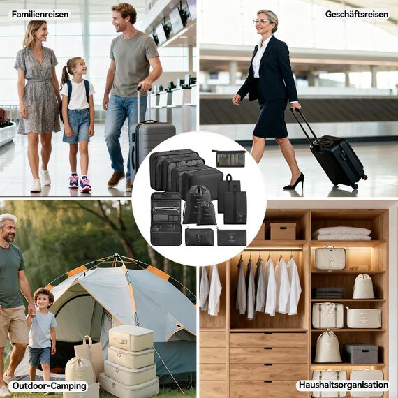 Chijoo 12 teiliges Koffer Organizer Set (Schwarz) – Packing Cubes Set, Packwürfel, Reise Gadget