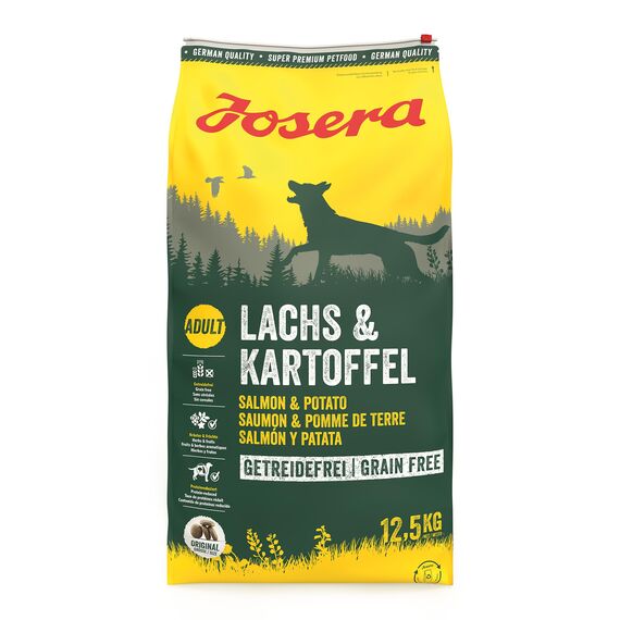 JOSERA Lachs & Kartoffel (1 x 12,5 kg) | Adult | Premium Trockenfutter für ausgewachsene Hunde | Kartoffel & Lachs als einzige tierische Proteinquelle | getreidefrei | Hundefutter| 1er Pack