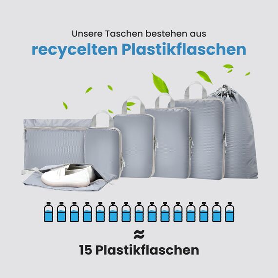 MEUVO Packwürfel Kompression für die Reise - Extrem platzsparender Koffer-Organizer-Set, wasserdichte Packtaschen für Koffer oder Rucksack, 7er-Set Compression Packing Cubes