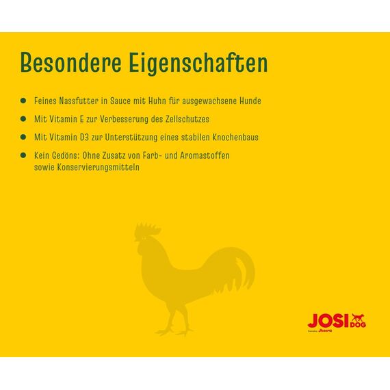 JosiDog Chicken in Sauce (12 x 415 g) | Adult | Premium Nassfutter für ausgewachsene Hunde | mit Huhn in Sauce mit Vitamin D3 & E | Powered by JOSERA | Hundefutter nass | Alleinfutter | 12er Pack