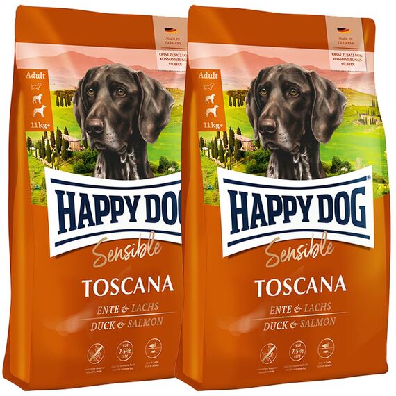 Happy Dog Sensible Toscana M 2X 4 kg - Trockenfutter, Geschmacksrichtung Ente & Lachs