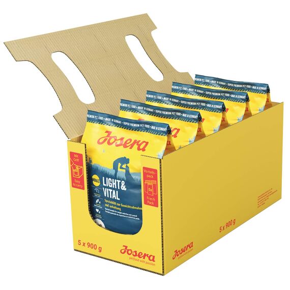 JOSERA Light & Vital (5 x 900 g) | Adult | Premium Trockenfutter für ausgewachsene Hunde | Geflügel & Erbse | wenig Fett & viel Protein zur Gewichtskontrolle | weizenfrei | Hundefutter | 5er Pack