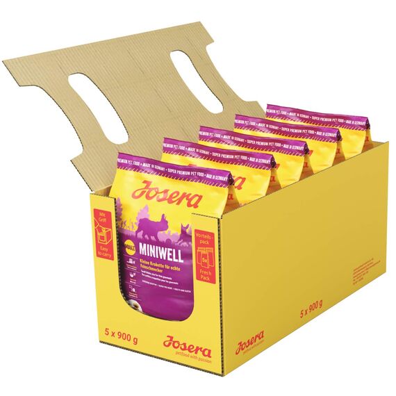 JOSERA Miniwell (5 x 900 g) | Adult Mini | Premium Trockenfutter für ausgewachsene Hunde Kleiner Rassen | Geflügel & Reis | Kleine Kroketten | extraverträglich | weizenfrei | Hundefutter | 5er Pack