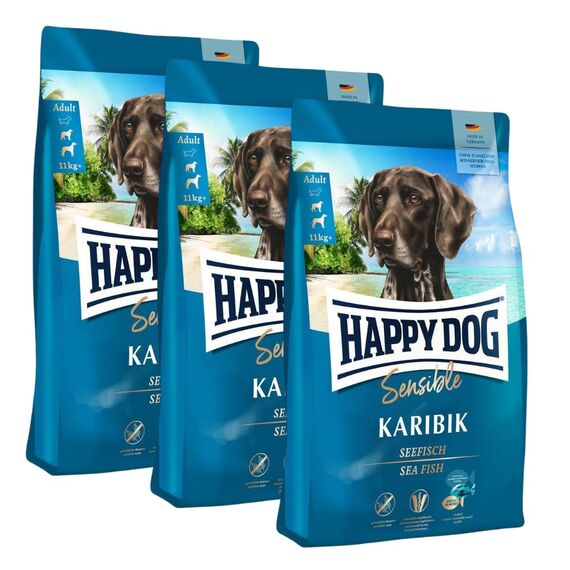 Happy Dog Sensible Karibik M 3X 4 kg - Trockenfutter, Geschmacksrichtung Seefisch