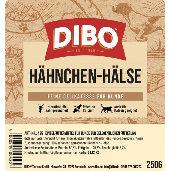 DIBO Hähnchenhälse, 250g-Beutel, der kleine Naturkau-Snack oder Leckerli für Zwischendurch, Hundefutter, Qualitätskauartikel ohne Chemie von DIBO