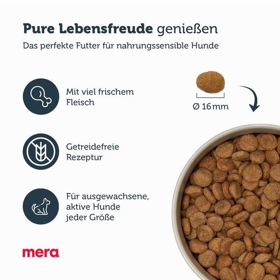 mera Pure Sensitive Truthahn & Kartoffeln, Hundefutter trocken mit viel frischem Fleisch, gesundes Trockenfutter getreidefrei für ausgewachsene Hunde (4 kg)