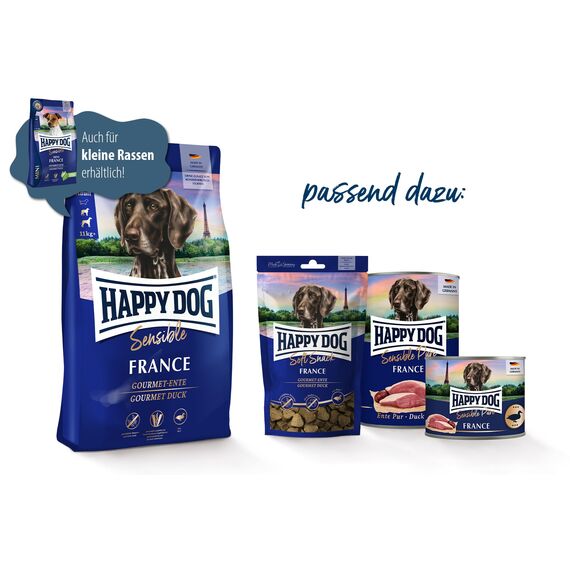 Happy Dog Sensible France - M - Trockenfutter, Hundefutter - Geschmacksrichtung Gourmet Ente - 2x11kg